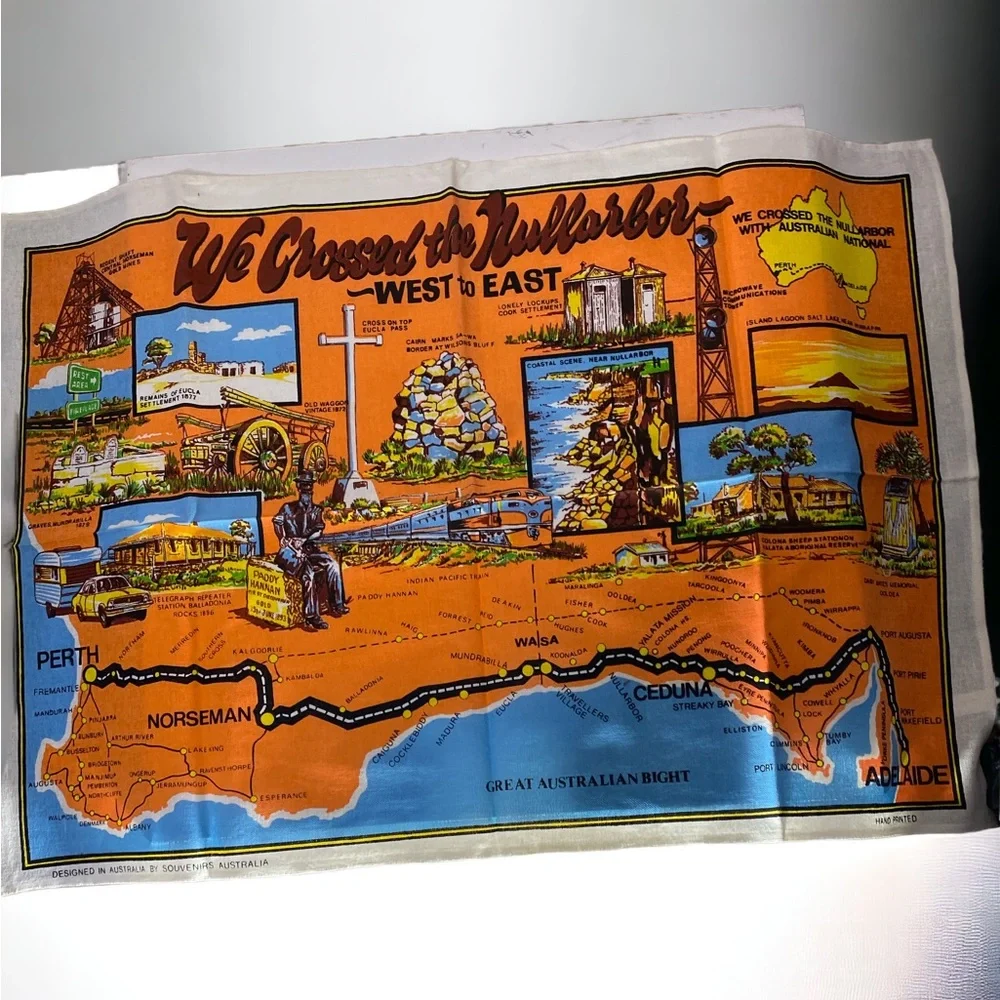 Pure Linen Tea Towel “We Crossed The Nullarbor.” In Australia .Tourist Souvenir